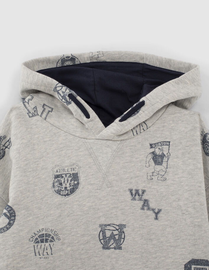 Boys’ grey marl College stamp image loose hoodie - IKKS