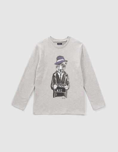 T-shirt gris visuel panth&egrave;re-gangster gar&ccedil;on - IKKS