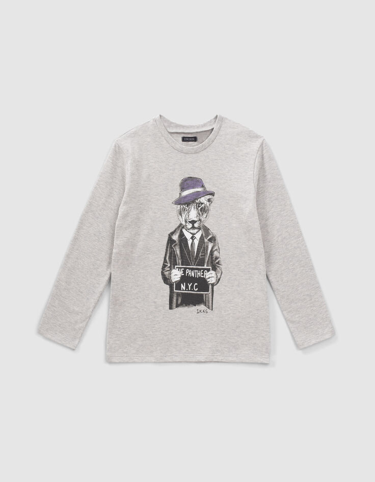 T-shirt gris visuel panth&egrave;re-gangster gar&ccedil;on-1