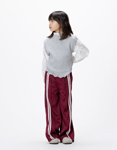 Pull bi-matière gris tricot manches popeline brodée fille - IKKS