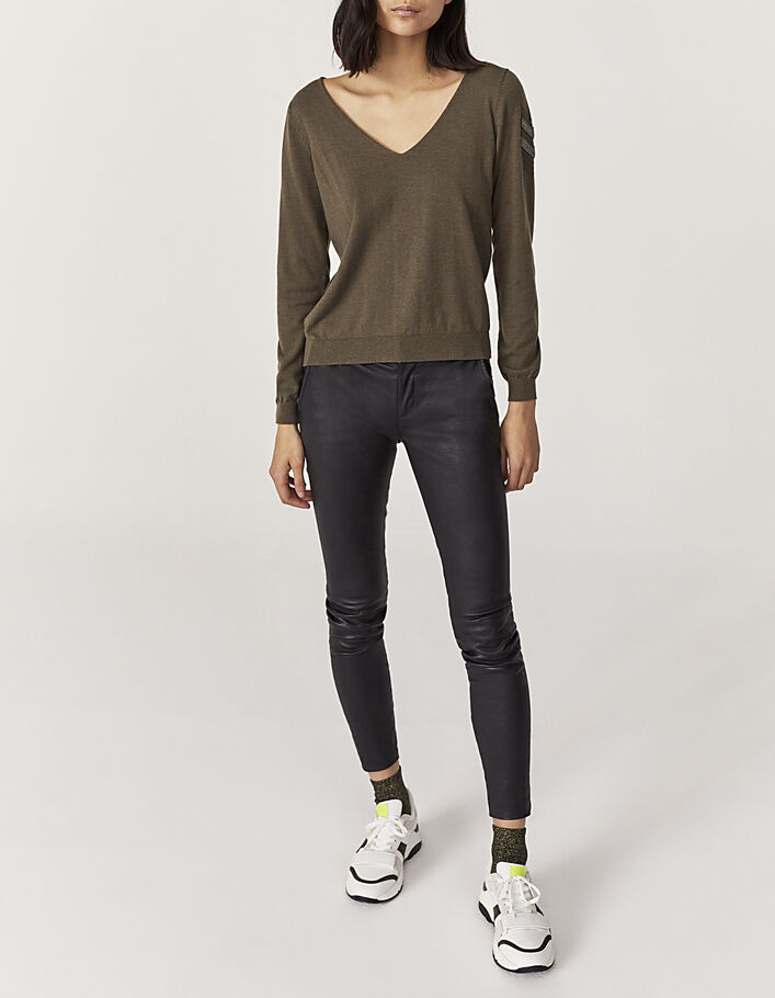 Khaki Damenstrickpullover in Army-Optik-5