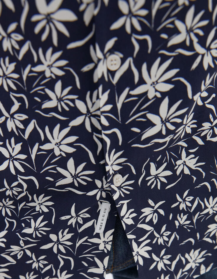 Marineblaues Herrenhemd im SLIM-Fit mit Blumenprint-5