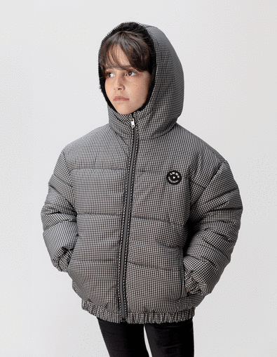 Plumas reversible negro pata de gallo y sherpa niña - IKKS