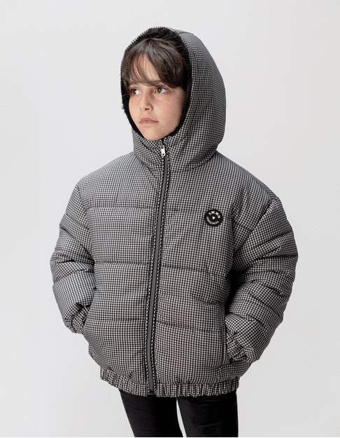 Plumas reversible negro pata de gallo y sherpa niña - IKKS