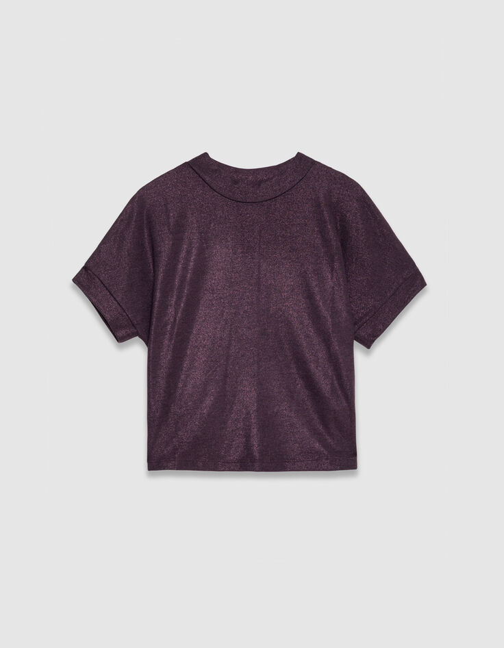 Tee-shirt manches courtes bordeaux paillet&eacute; Femme-5
