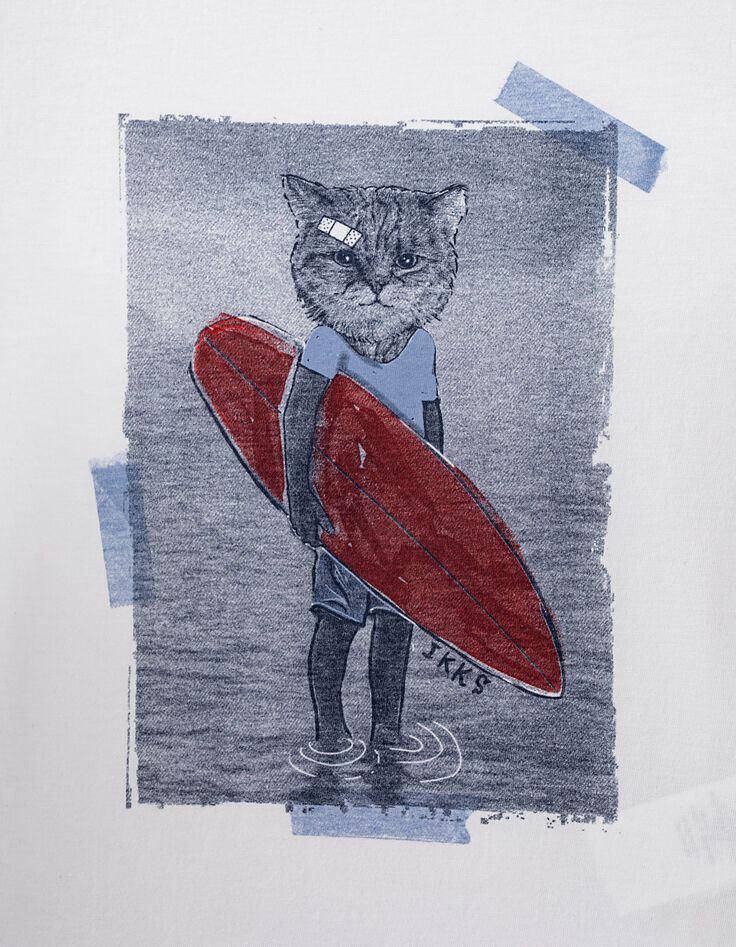Boys' off-white cat-surfer graphic T-shirt-3 Boys' off-white cat-surfer graphic T-shirt-3
