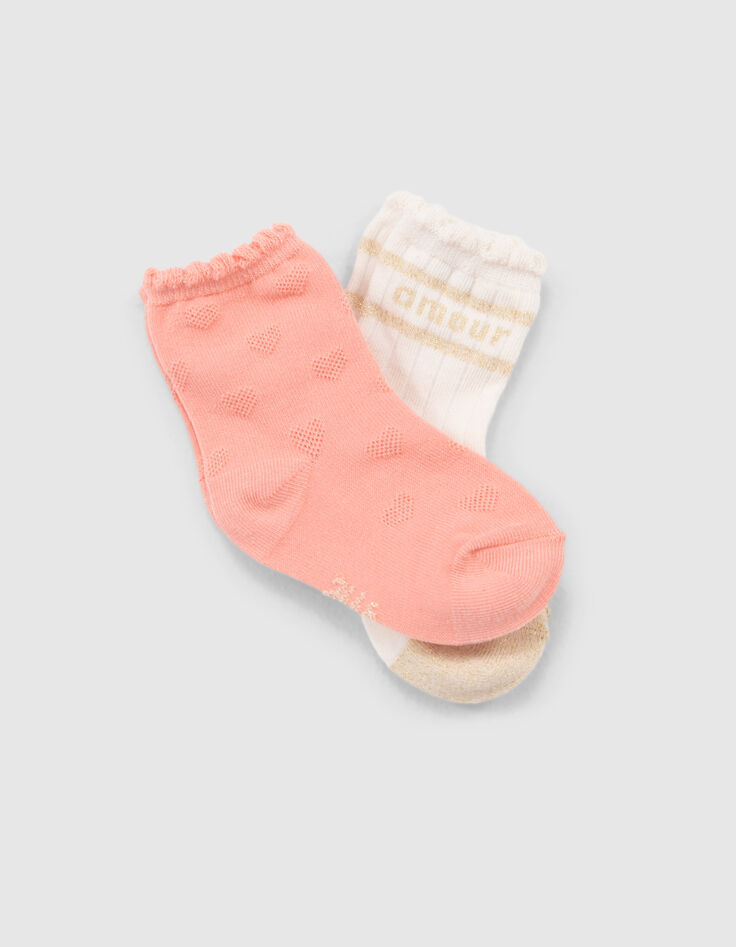 Chaussettes pêche et écrues bébé fille-5