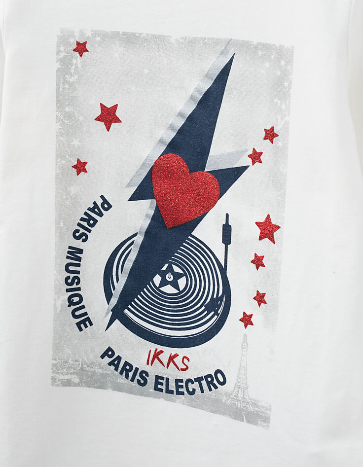 Gebroken wit T-shirt opdruk platendraaier meisjes-2