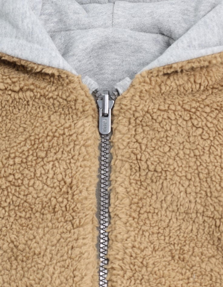 Cardigan réversible molleton gris sherpa camel bébé garçon-3