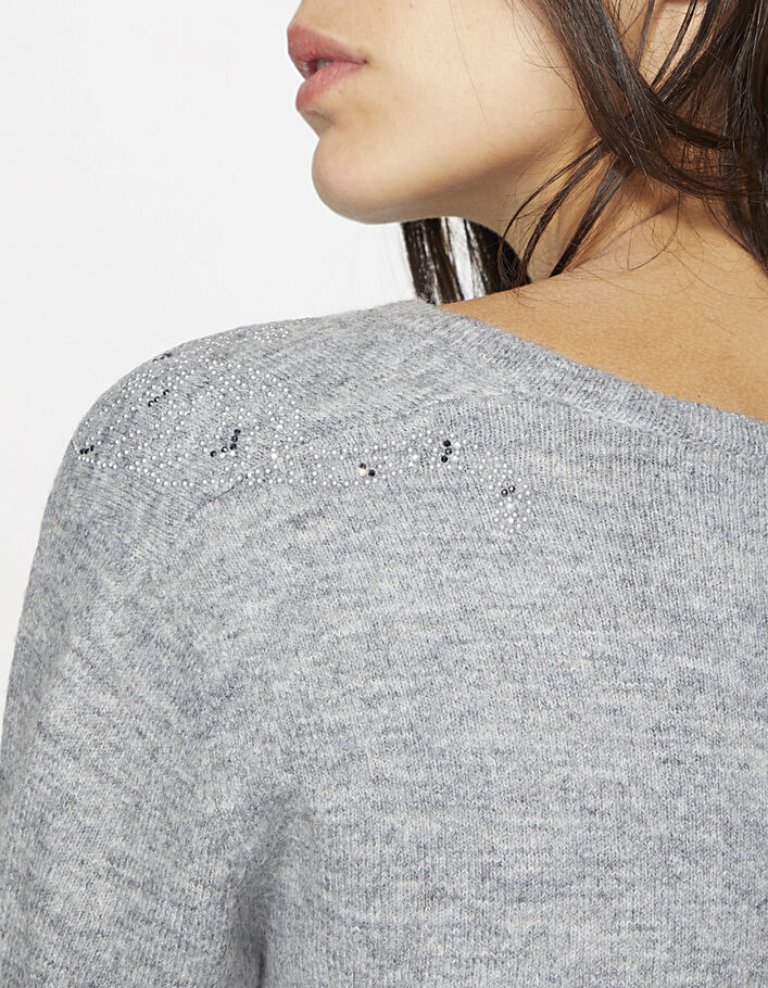 Women’s diamanté leopard shoulder fluffy knit sweater - IKKS