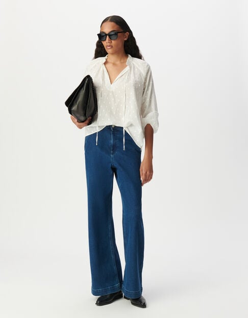 Blusa blanca cuello vuelto y estampado plumetis mujer  - IKKS