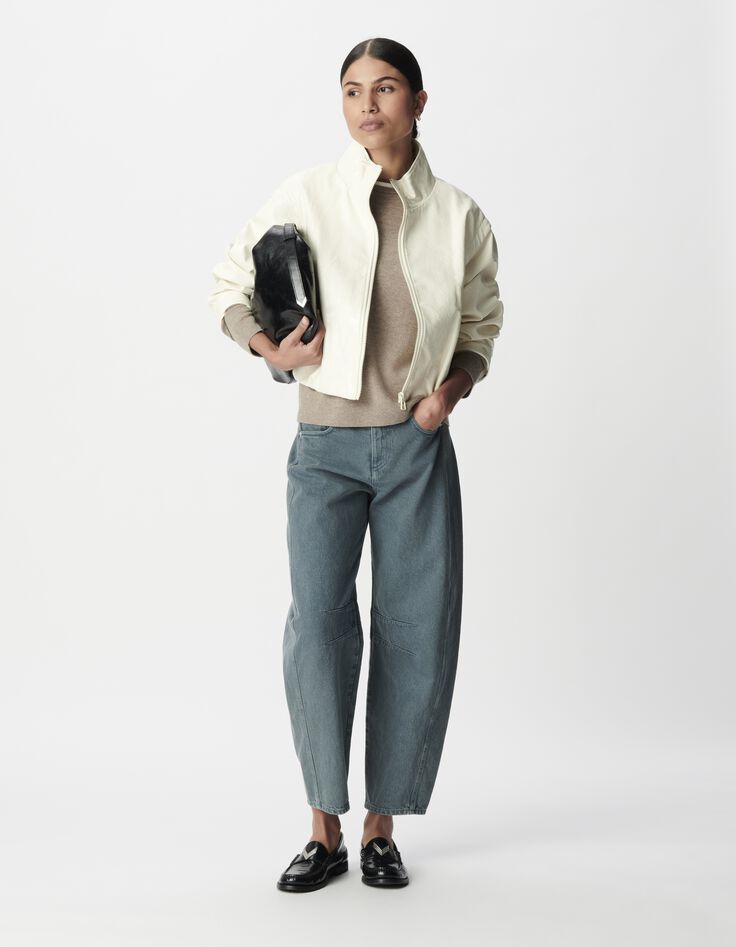 Chaqueta rock blanca de mujer con mangas desmontables-2