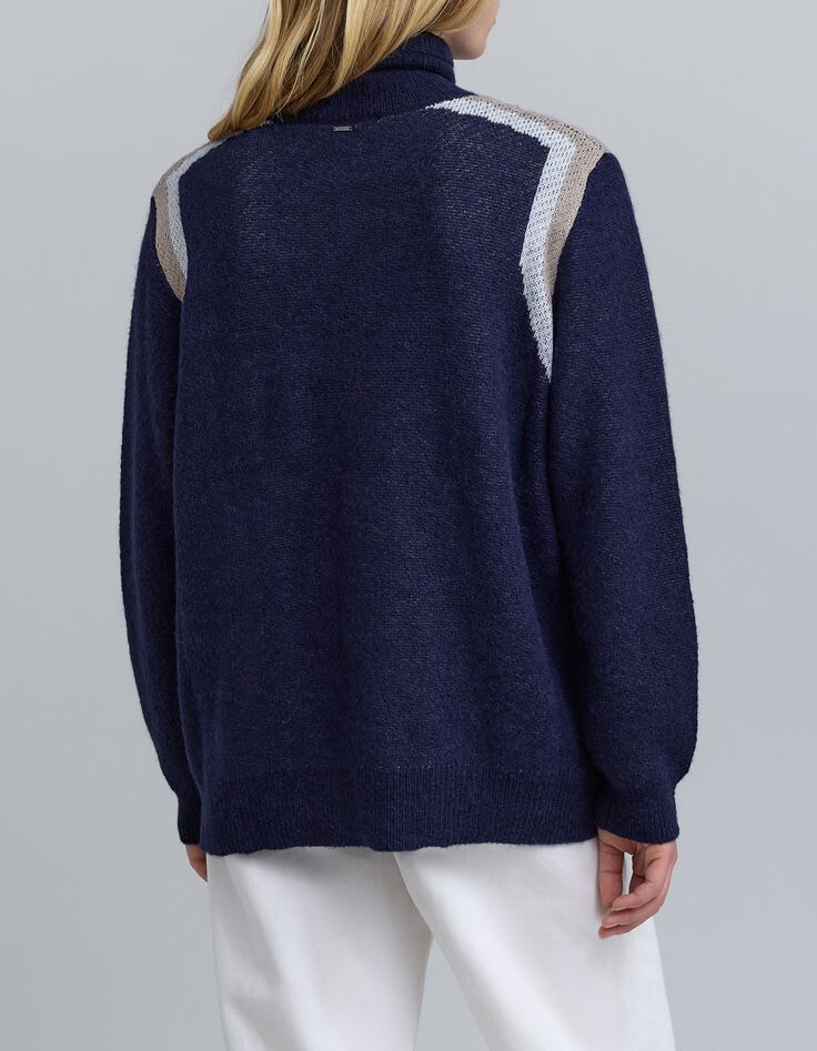 Pull marine tricot jacquard rayures placées Femme-3