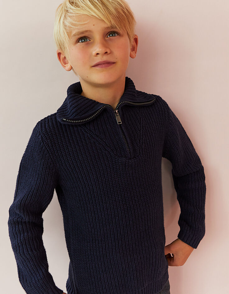 Pull Garçon Col Camionneur - Manches Longues, Côtes, 60% Coton 40% Acrylique, Look Cool Quotidien