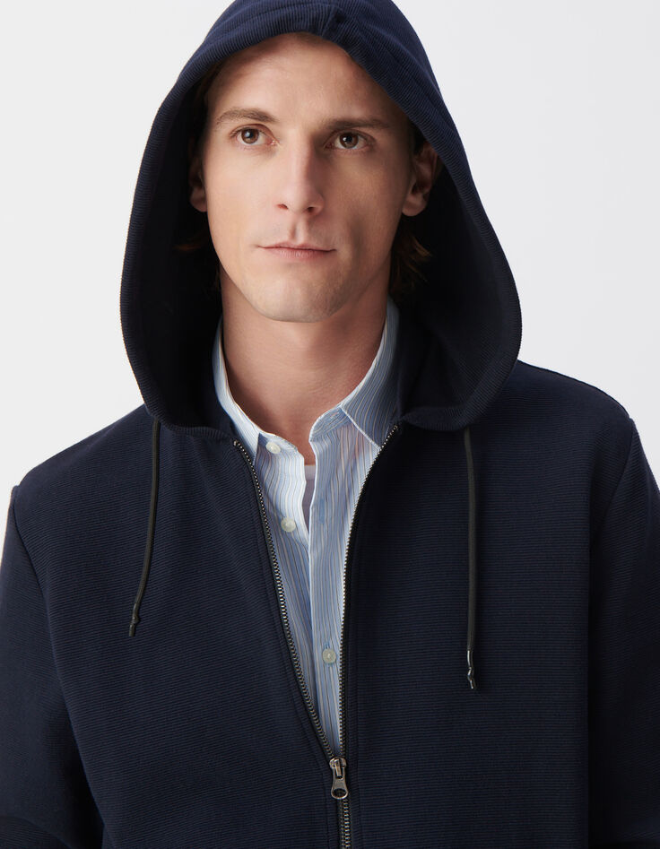 Cardigan marine reliefé à capuche Homme-5