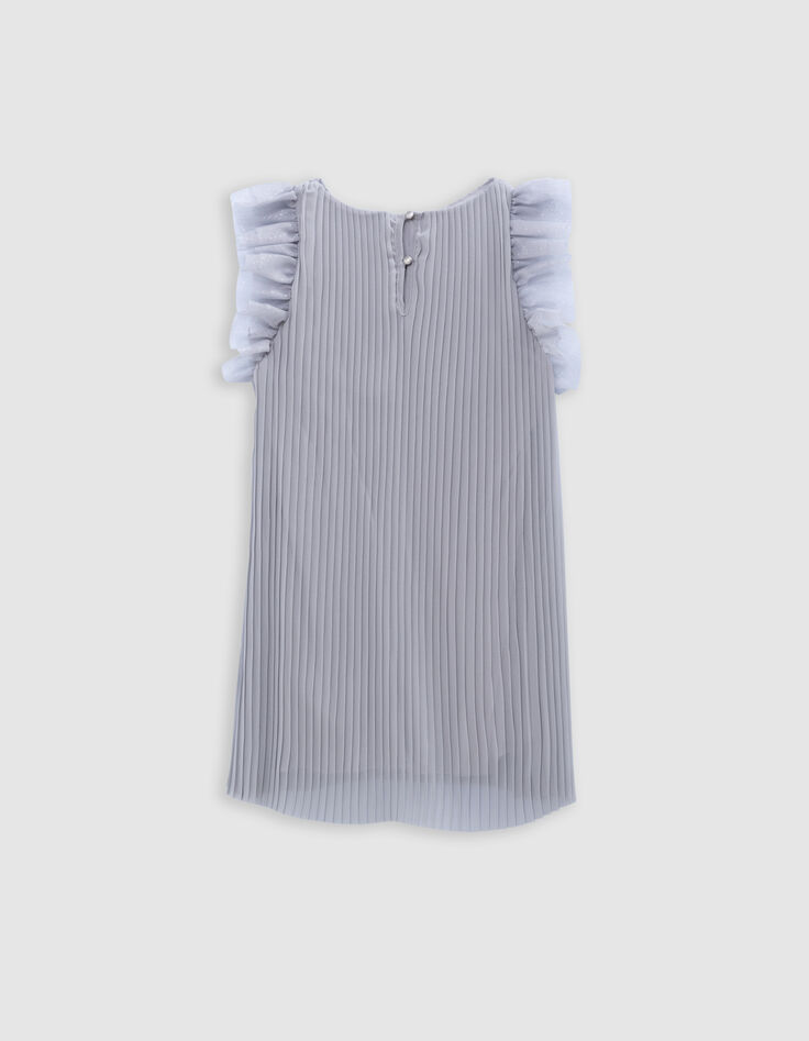 Robe argentée plissée manches tulle plumetis fille-4