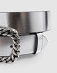 Ceinture robe argentée cuir boucle gourmette métal Femme-2