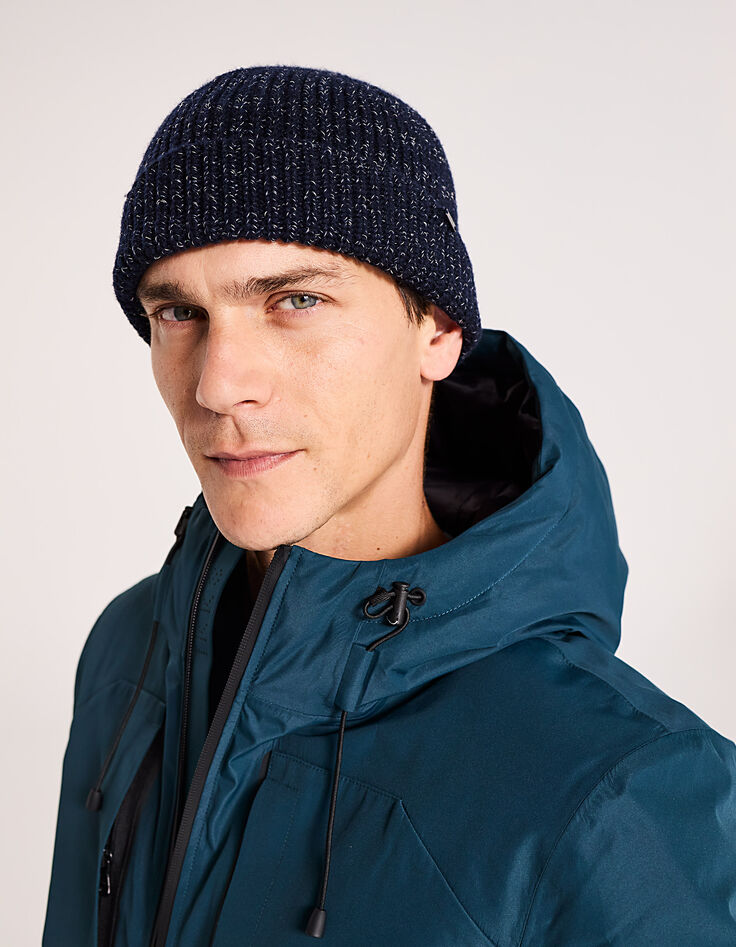 Bonnet marine tricot côtelé chiné Homme-2