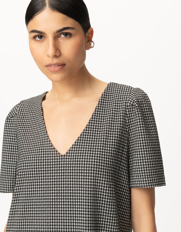 Robe noire motif pied-de-poule réversible devant/dos Femme-3 Robe noire motif pied-de-poule réversible devant/dos Femme-3