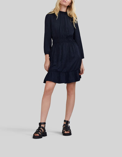 Geüpcyclede marineblauwe jurk met elastische taille Dames - IKKS
