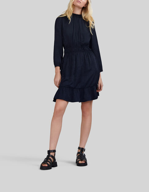 Geüpcyclede marineblauwe jurk met elastische taille Dames - IKKS