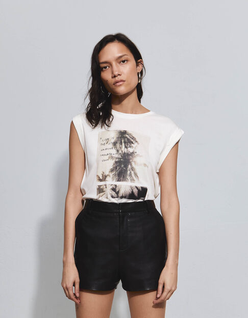 Pure Edition – Women’s ecru palm-tree print T-shirt