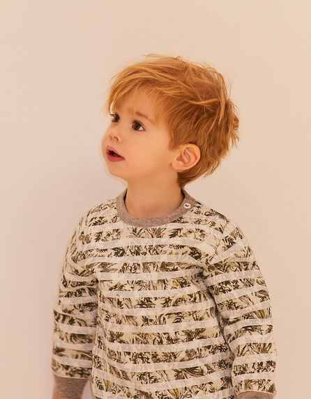Baby boys’ grey white-striped foliage print sweatshirt