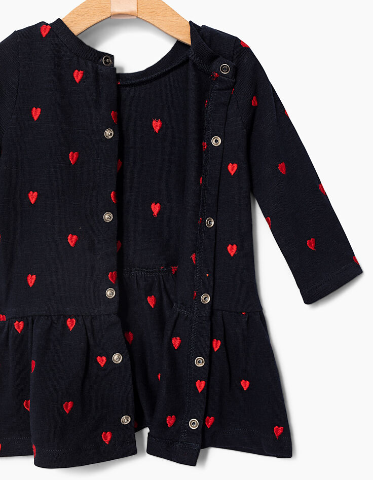 Robe maille marine brodée cœurs bébé fille-4