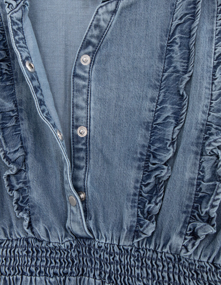 Blaues Mädchenjeanskleid mit Rüschen-9