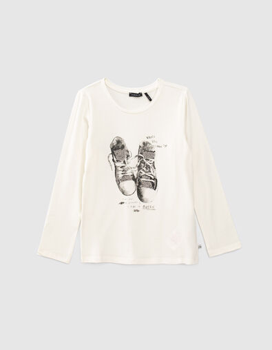 Wit T-shirt opdruk sneakers met lovertjes meisjes - IKKS