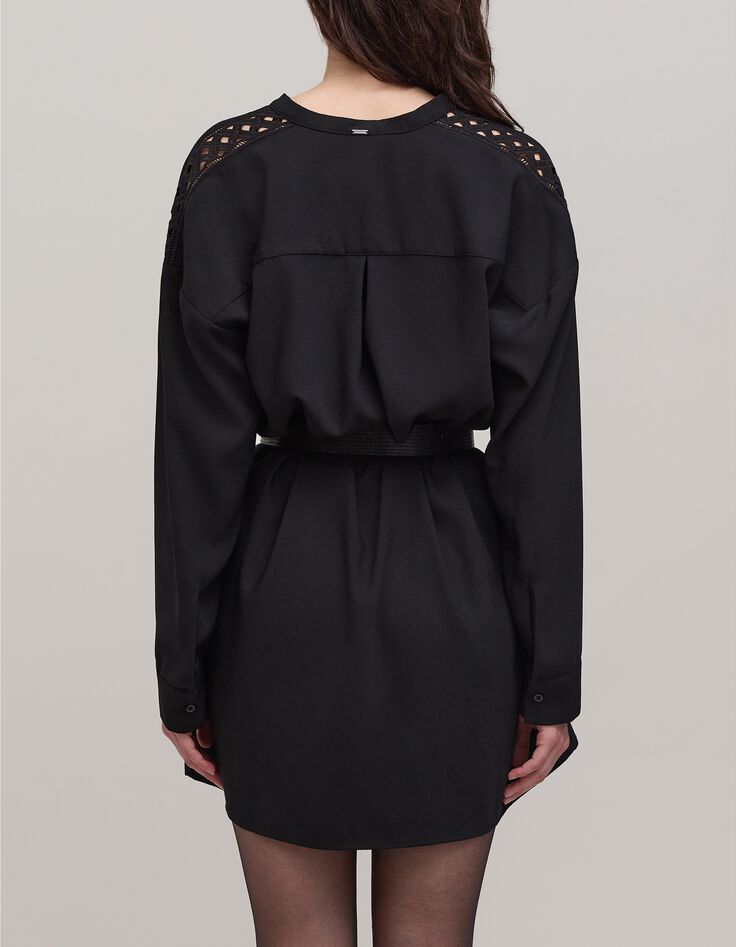 Robe noire dentelle guipure aux manches Femme-3