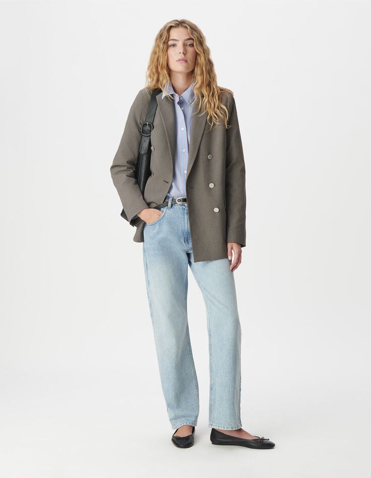 Veste de tailleur beige motif pied-de-puce Femme-2