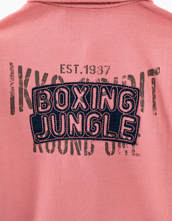 Boys' pink polo shirt with print and textured back