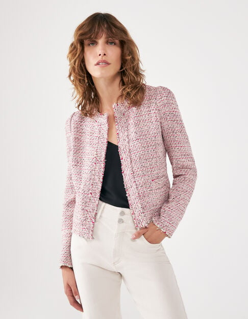 Women’s pink decorative tweed square jacket