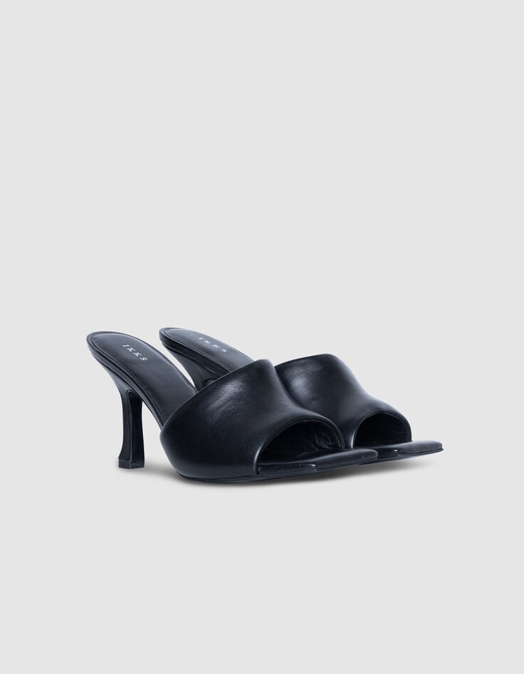 Mules &agrave; talon noires cuir puffer Femme-5