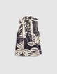 Marineblaues Top mit Tropical-Print ohne &Auml;rmel Damen-7