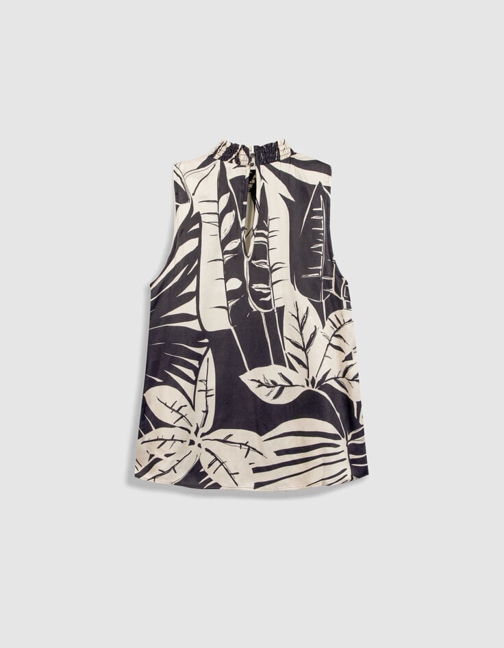 Marineblaues Top mit Tropical-Print ohne &Auml;rmel Damen-7