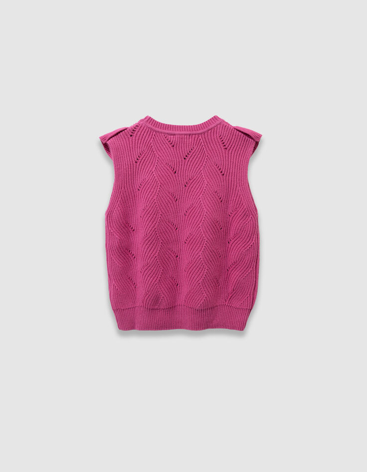 Pull sans manches rose tricot fantaisie volants fille-4