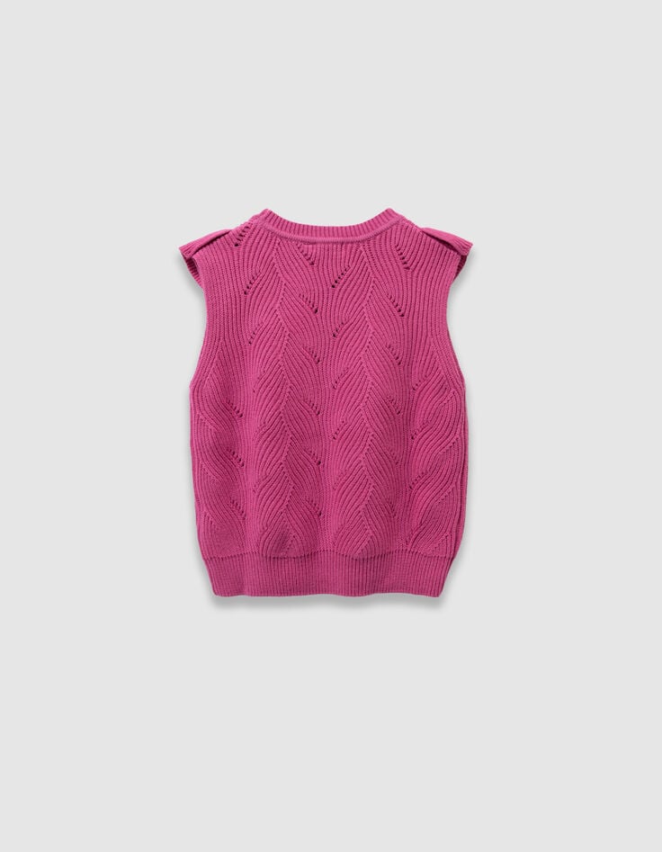 Pull sans manches rose tricot fantaisie volants fille-4 Pull sans manches rose tricot fantaisie volants fille-4