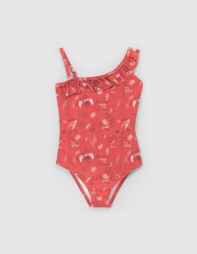 Maillot de bain 1 pièce rouge imprimé surf-rock fille - IKKS