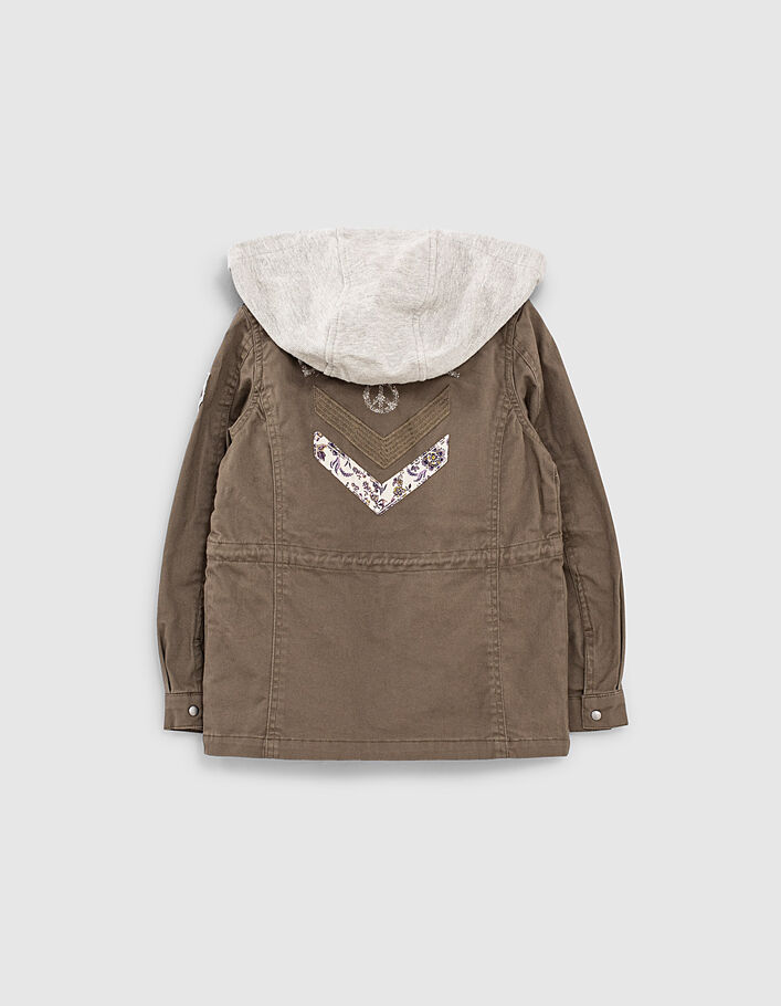 Girls’ khaki parka with detachable hood & embroidered back - IKKS