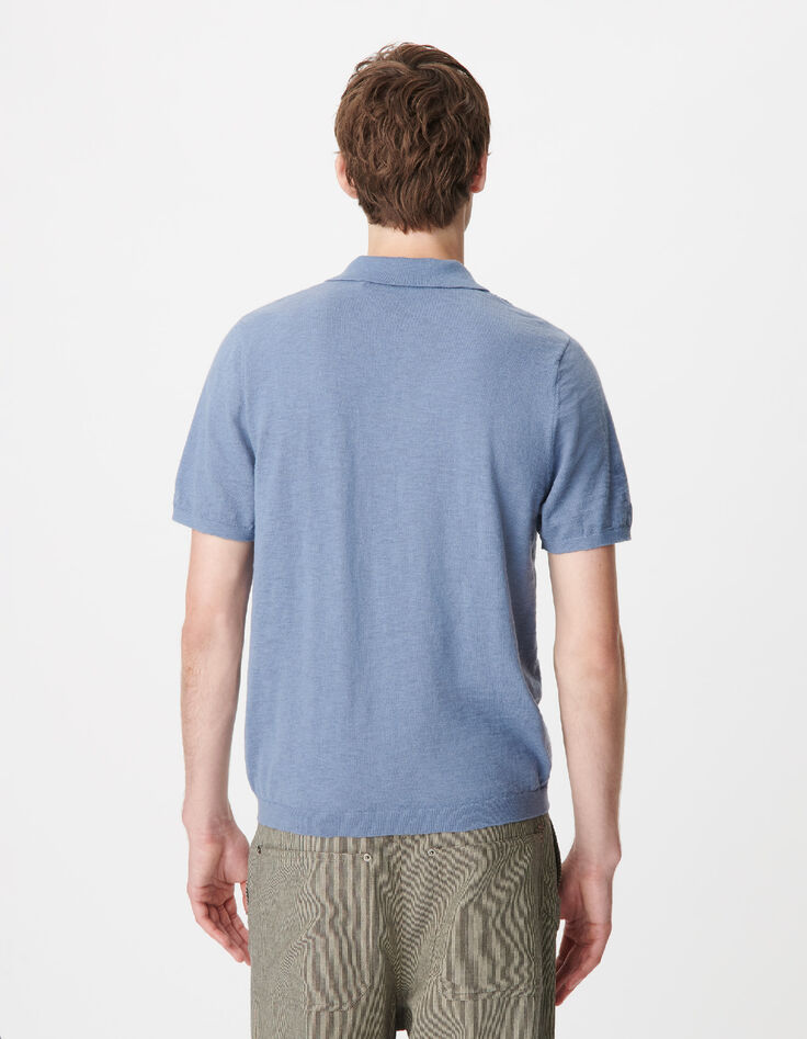 Men's blue cotton flamed short-sleeve polo shirt-3