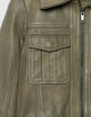 Khaki kurze verwaschene Damenlederjacke-3
