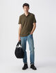 Polo caqui algodón punto jacquard relieve damero hombre-5