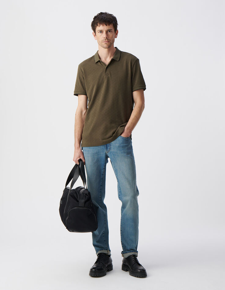 Polo caqui algodón punto jacquard relieve damero hombre-5