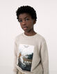 Sweat beige chiné photoprint rockeur garçon -1