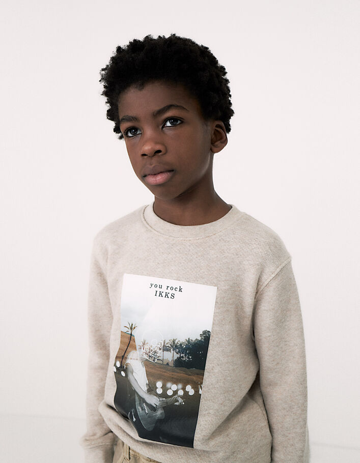 Gechineerd beige sweater fotoprint rocker jongens  - IKKS