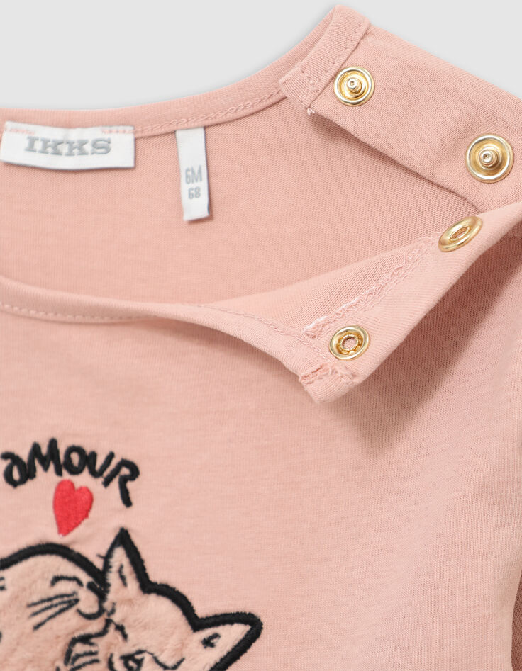 Roze t-shirt biologisch katoen geborduurd babymeisje-7