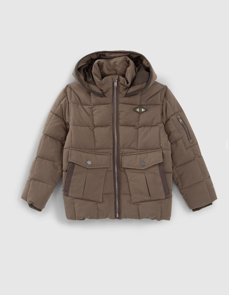 Boys’ khaki double opening pocket padded jacket-1