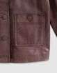 Women's brown faded leather coat with patch pockets-8